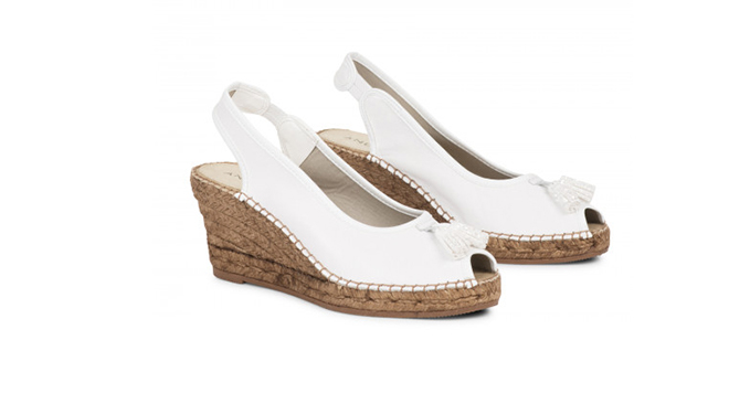 André, Juanita espadrilles-peep-toe-pompons-blanches-mariee