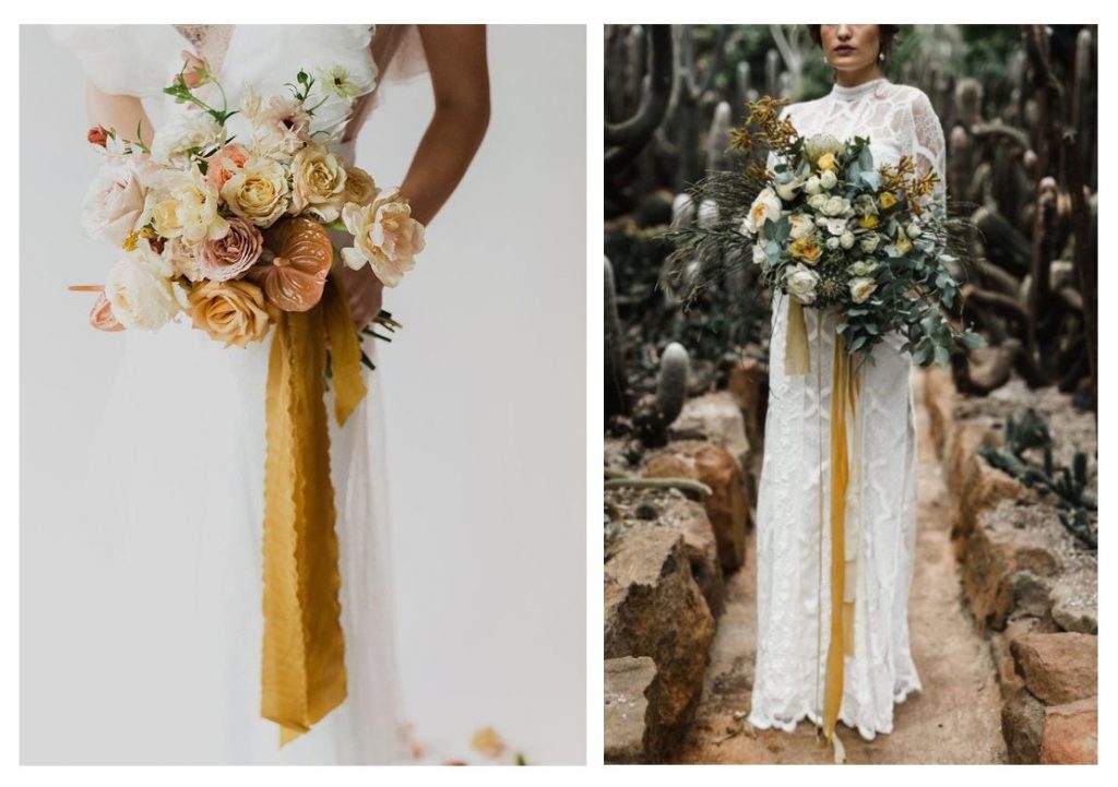 Bouquet ruban jaune moutarde