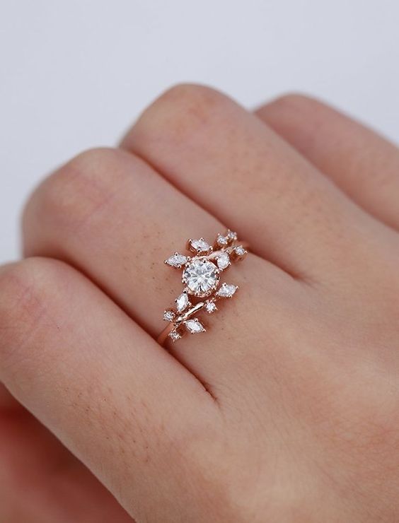 Bague or rose et diamant Etsy