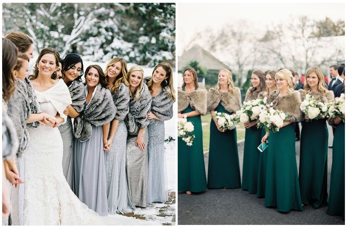 Bridemaids fourure grise vert émeuraude